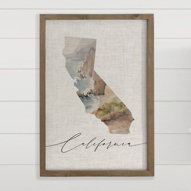 California Watercolor Outline Framed Art