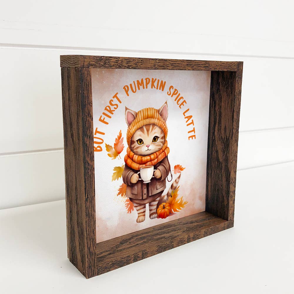 Pumpkin Spice Latte Cat - Cute Fall Animal Canvas Wall Art