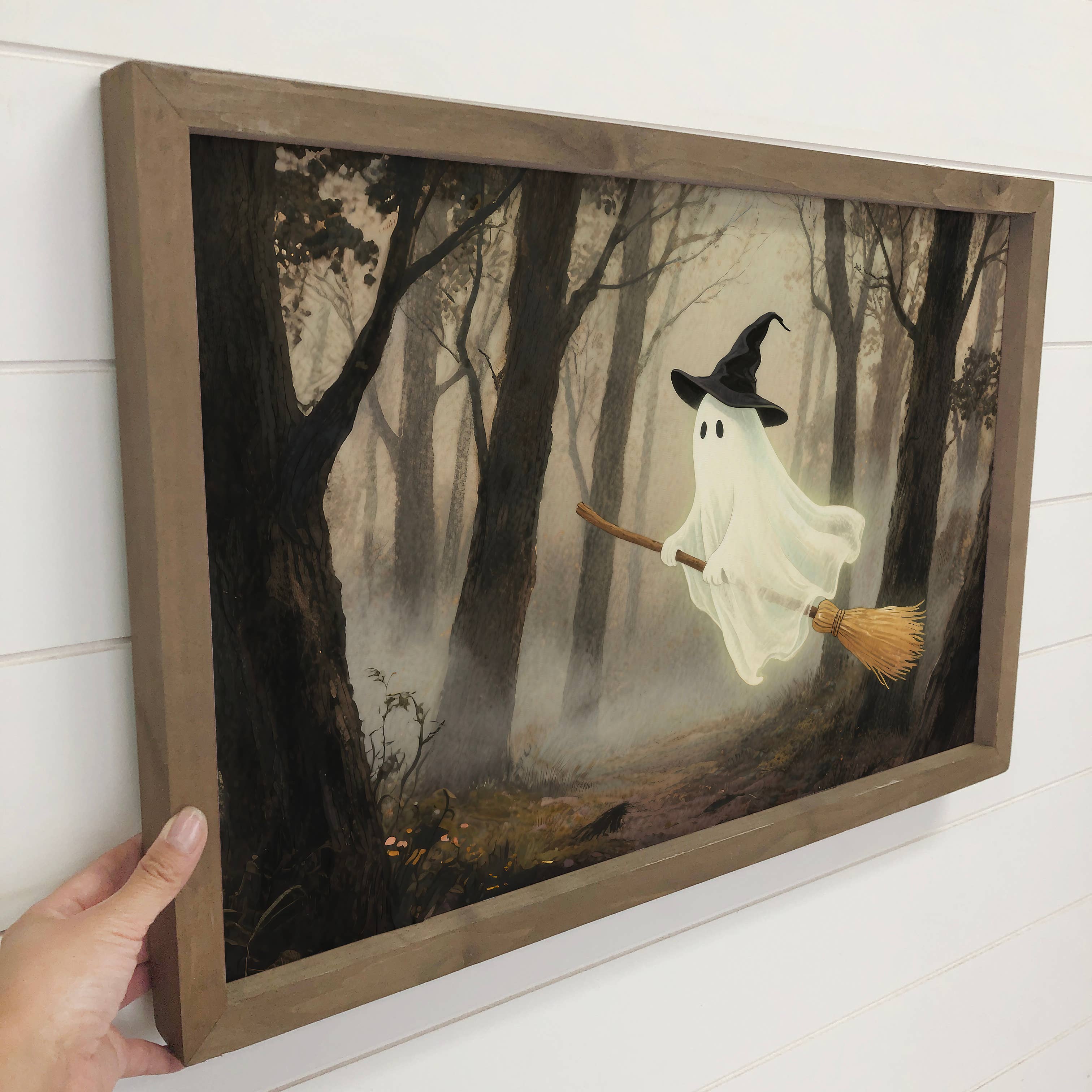 Ghost Witch in the Forest - Cute Halloween Canvas Art