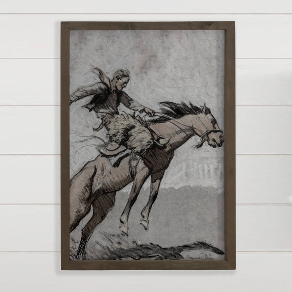 Bronco Buster - Ranch House Wall Art - Framed Horse Canvas