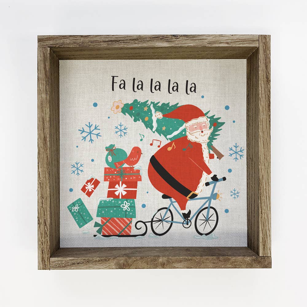 FaLaLaLa Santa Bike - Cute Christmas Sign - Framed Wall Art