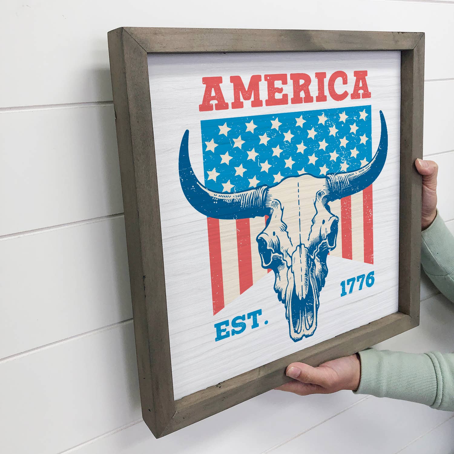 American Cow Skull - America Canvas Art - Wood Framed Art