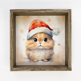 Hamster Santa Hat - Cute Holiday Animal Canvas Art - Framed