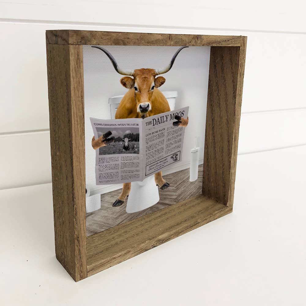 Longhorn Cow on Toilet Farmhouse Sign - Funny Bathroom Art