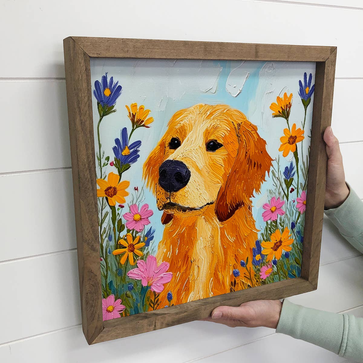 Golden Retriever and Wildflowers - Dog and Flowers Canvas