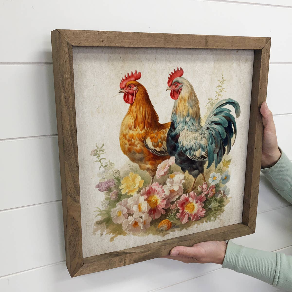 Vintage Chicken Pair - Spring Time Chickens Canvas Art