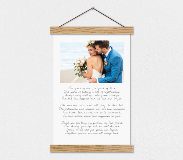 5 Year Anniversary Gift - Poem and Photo Canvas with Wood Frame