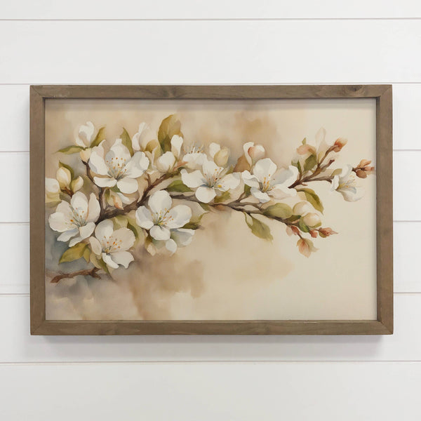 Beige Blossoms Bliss - Floral Canvas Art - Wood Framed Decor