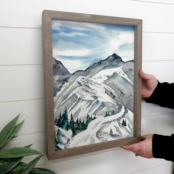 Ski Run Painting - Framed Nature Decor - Cabin Wall Art