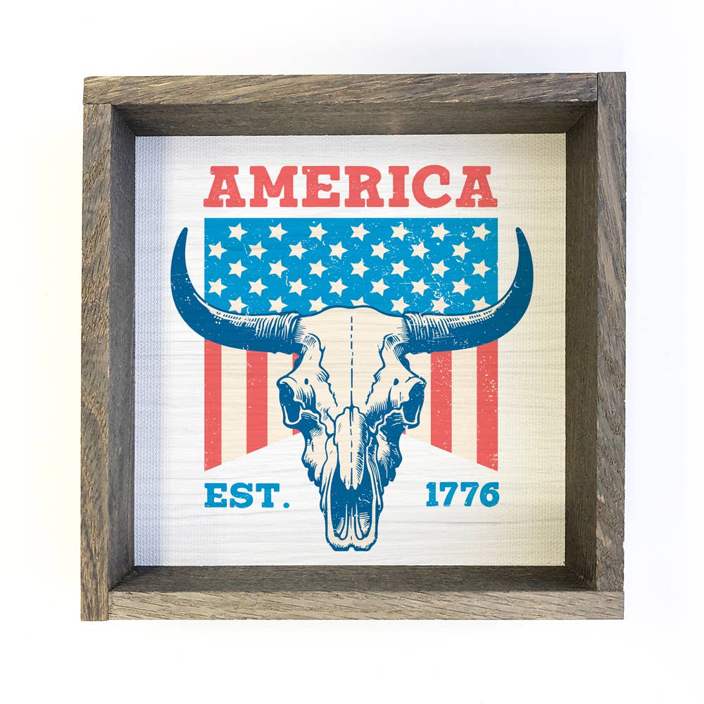 American Cow Skull - America Canvas Art - Wood Framed Art