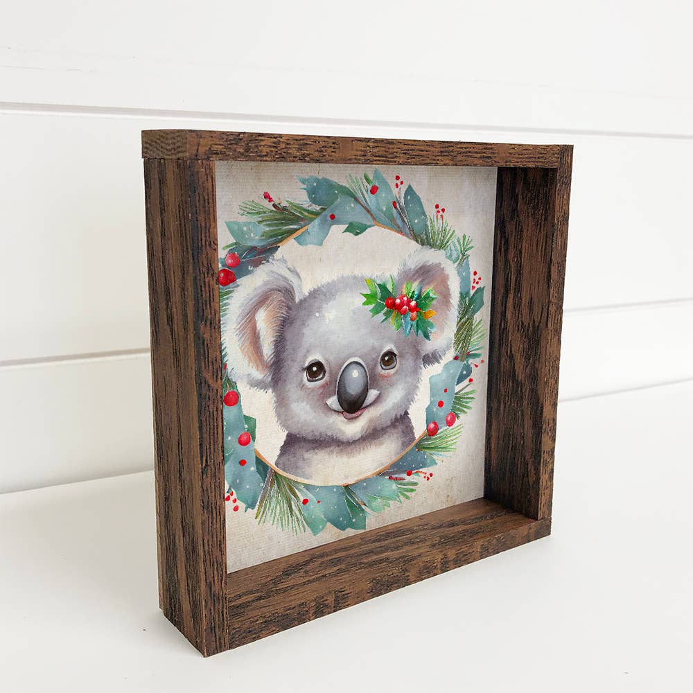 Christmas Wreath Koala - Cute Holiday Animal - Framed Decor