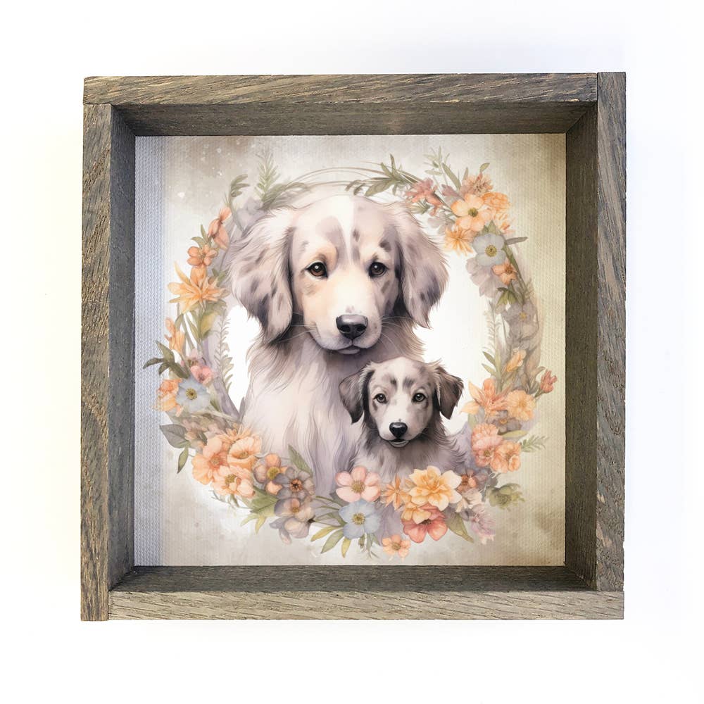 Mother Baby Australian Shepard - Dog Canvas Wall Art