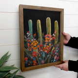 Blooming Midnight Cactus - Cactus Canvas Art - Framed Decor