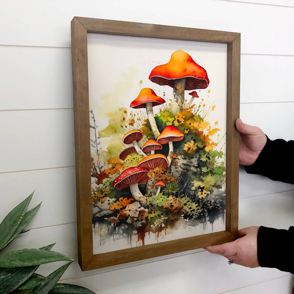 Mushroom Cluster - Nature Canvas Art - Wood Framed Wall Art