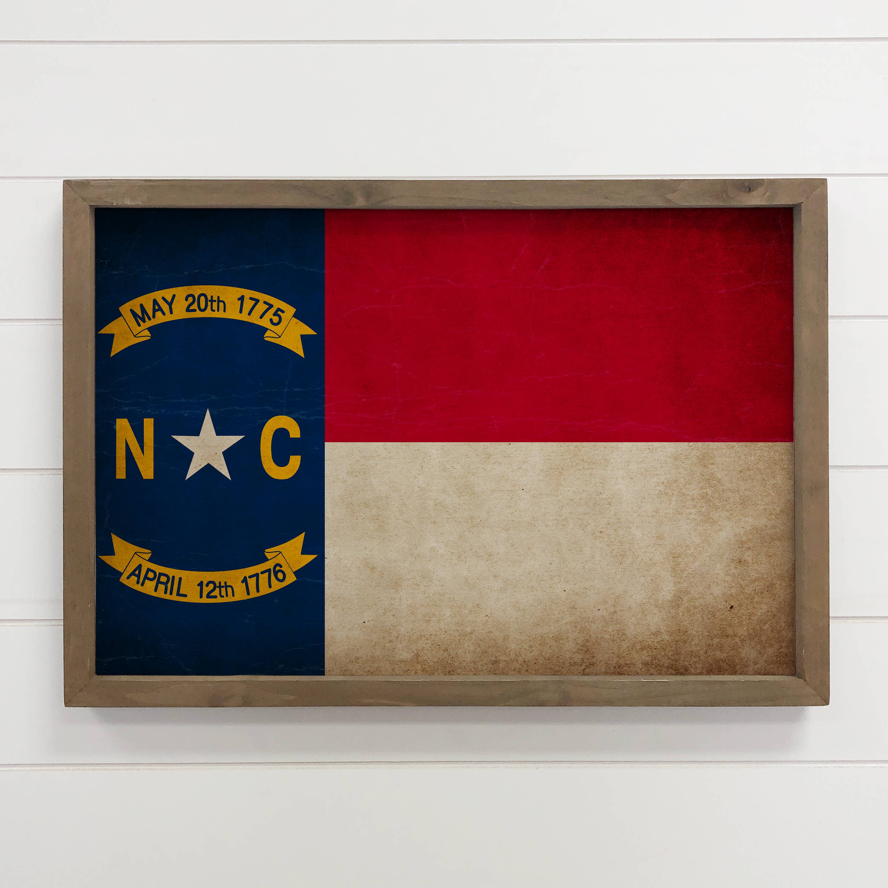 North Carolina Vintage Flag- State Flag Canvas Art - Framed