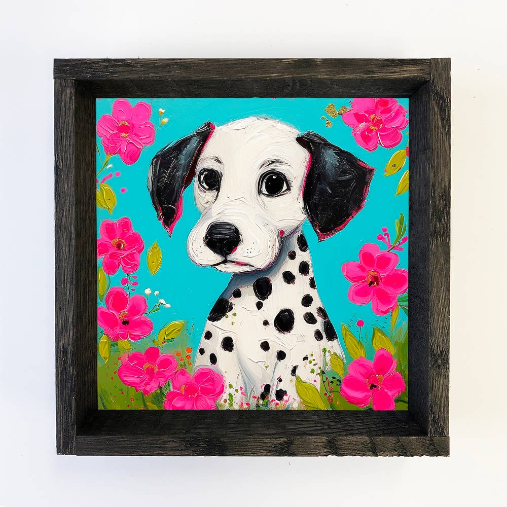 Dalmatian and Pink Flowers - Dog and Flowers Canvas Art