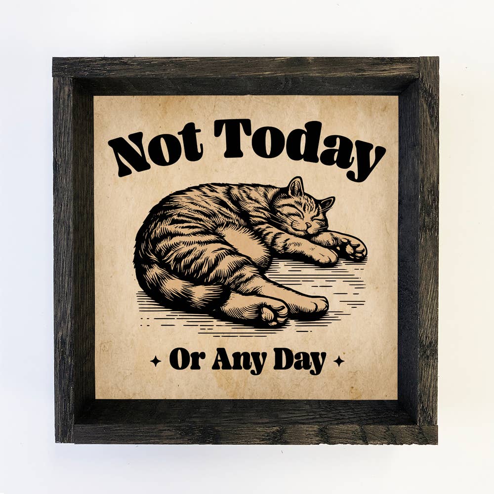 Not Today or Any Day Cat - Cute Cat Canvas Art - Wood Framed