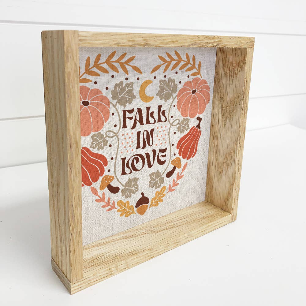 Fall in Love Leaves and Pumpkins - Autumn Canvas Art - Frame