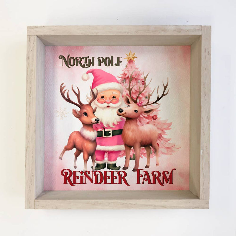 Pink North Pole Reindeer Farm - Cute Holiday Canvas Wall Art