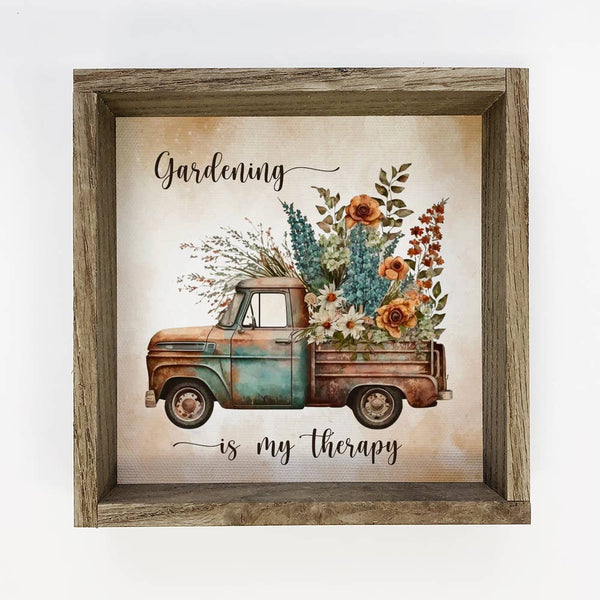 Gardening is My Therapy - Vintage Truck Canvas Art - Framed