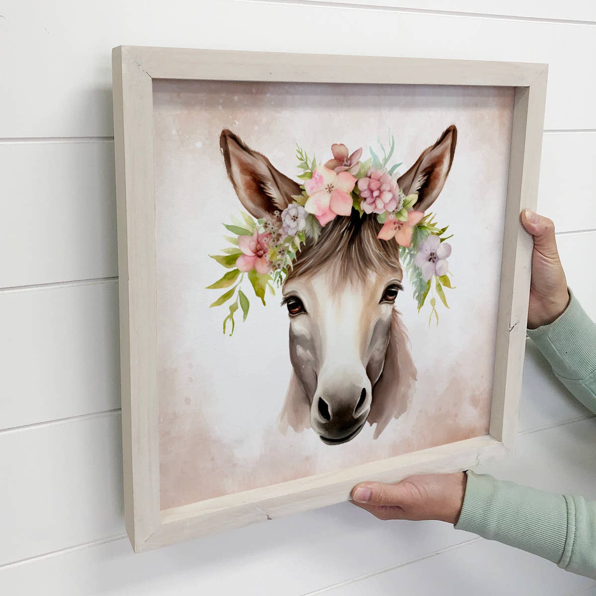 Springtime Flower Donkey - Cute Donkey Canvas Art - Framed