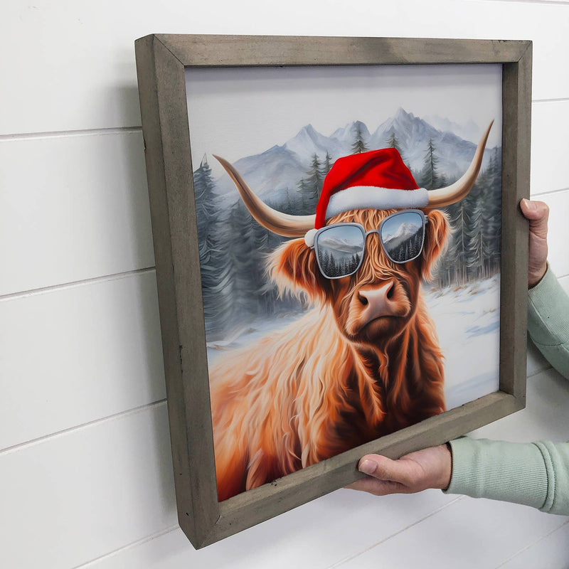 Santa Highland Cow - Cute Holiday Animal Canvas Art - Framed