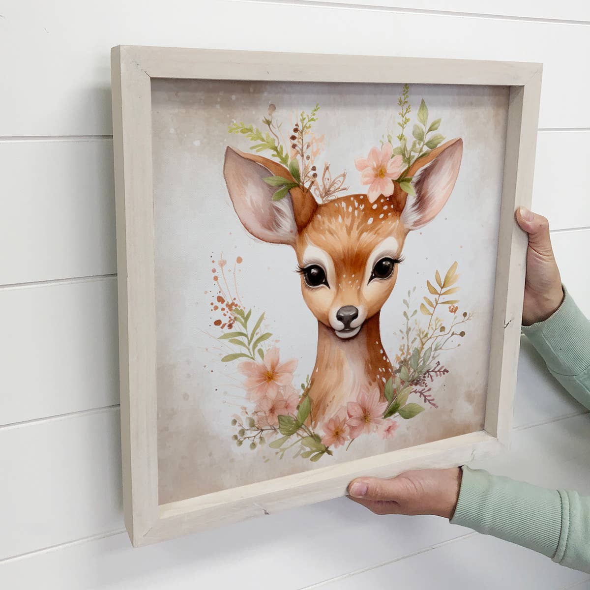 Boho Cute Deer Wall Art - Nursery Canvas Art - Wood Framed