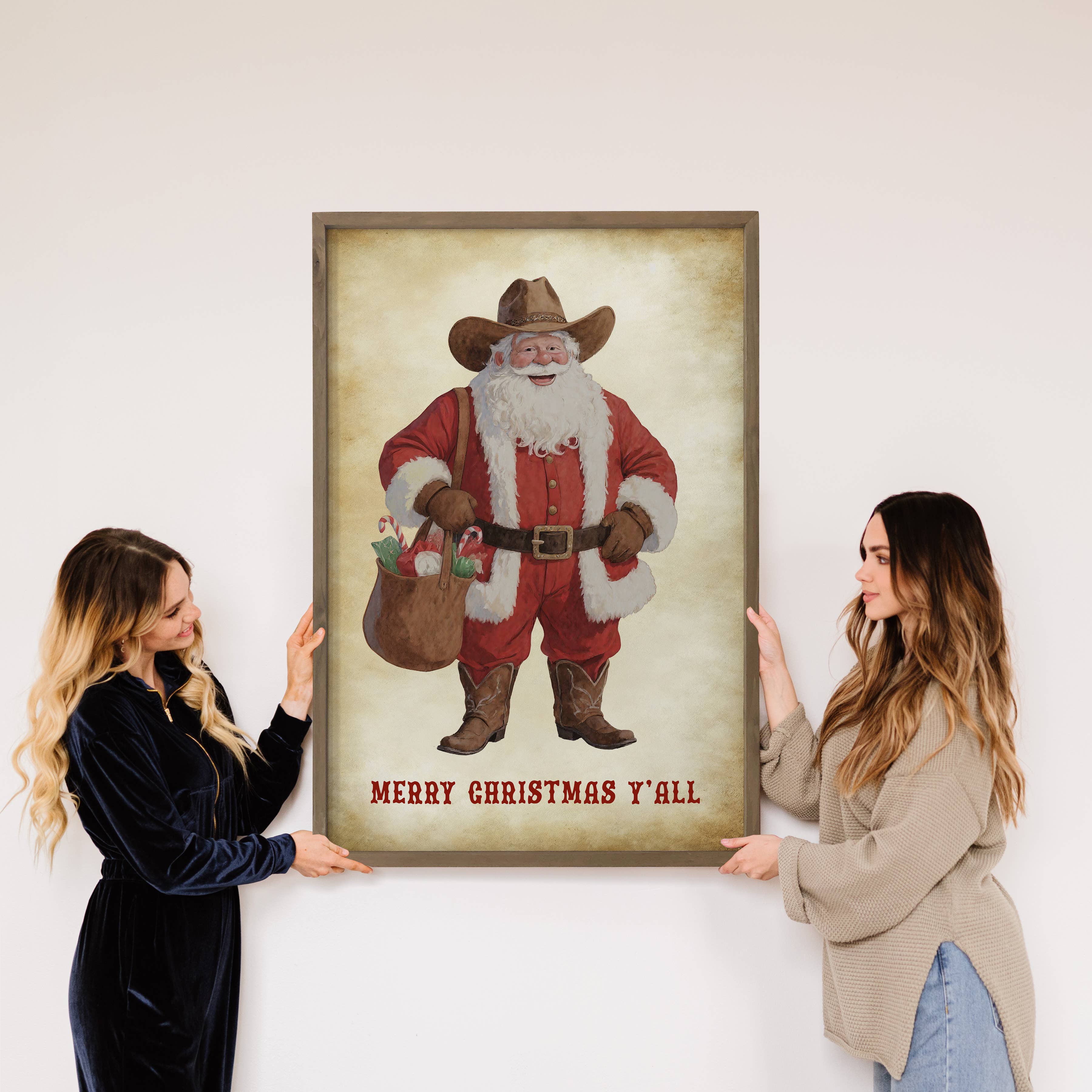 Merry Christmas Ya'll Santa Cowboy - Christmas Canvas Art