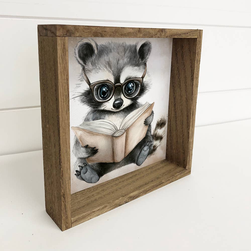 Raccoon Reading Book - Cute Raccoon Canvas Art - Framed Art