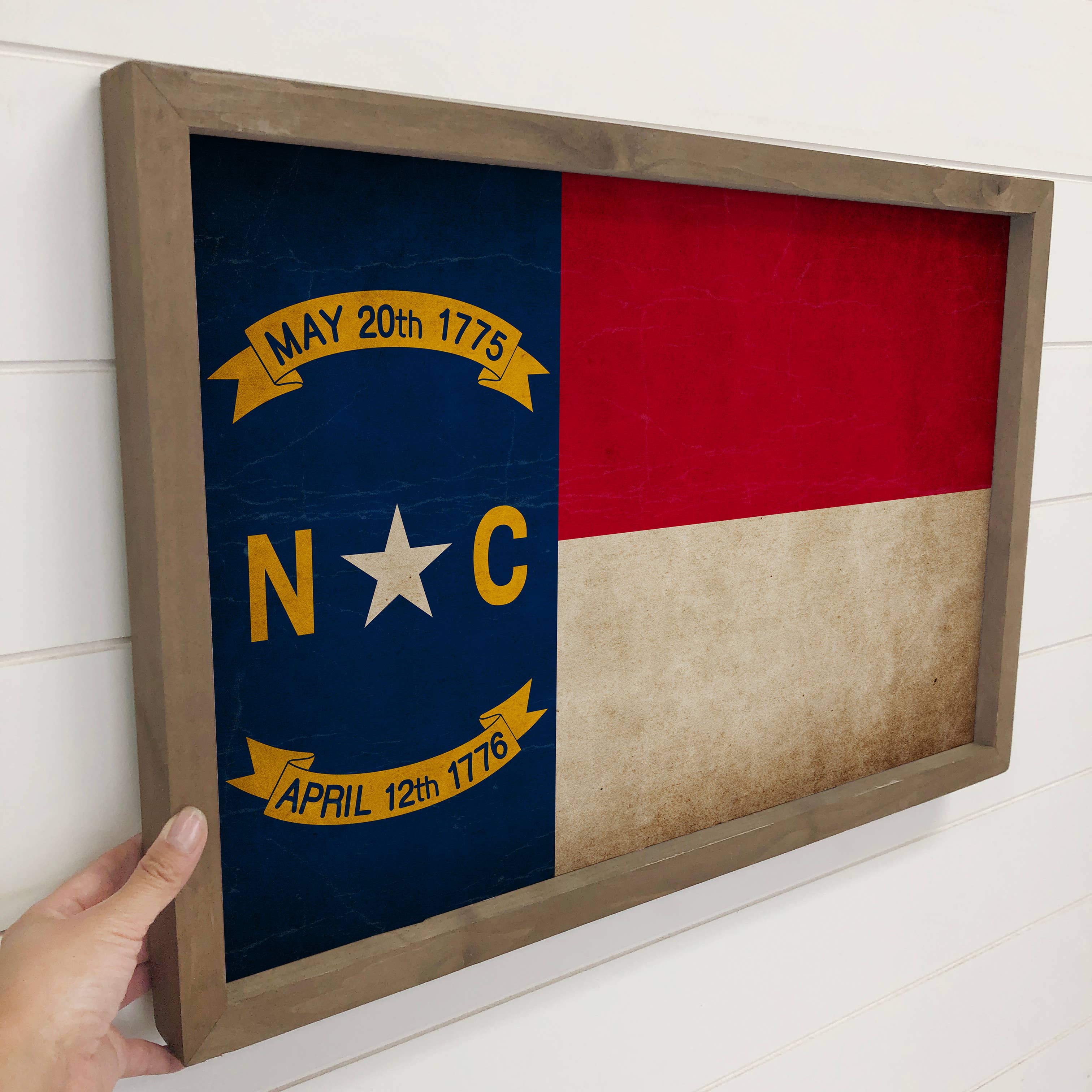 North Carolina Vintage Flag- State Flag Canvas Art - Framed