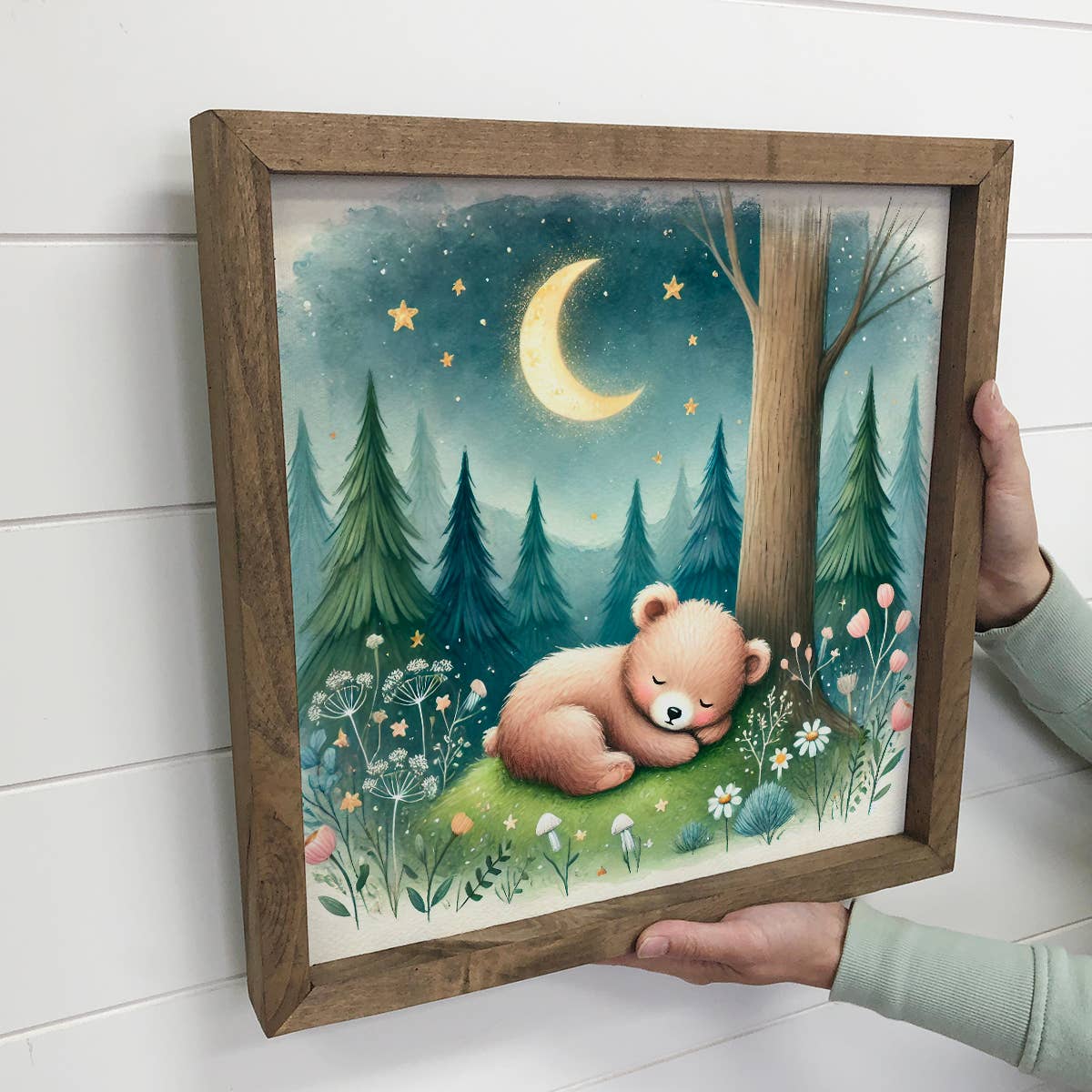 Woodland Nursery Sleeping Bear - Cute Animal Nursery Artwork