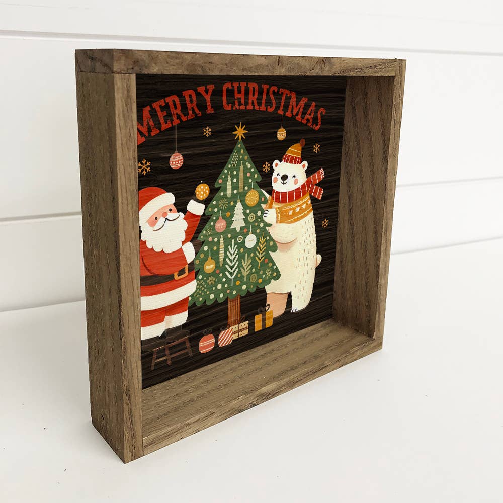 Merry Christmas Santa Polar Bear Tree - Christmas Canvas Art