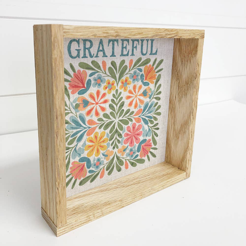 Grateful Flowers - Flower Collage Canvas Art - Wood Framed