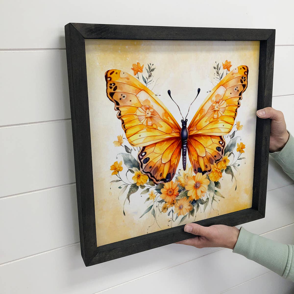 Butterfly Flowers Marigold - Golden Butterfly Canvas Art