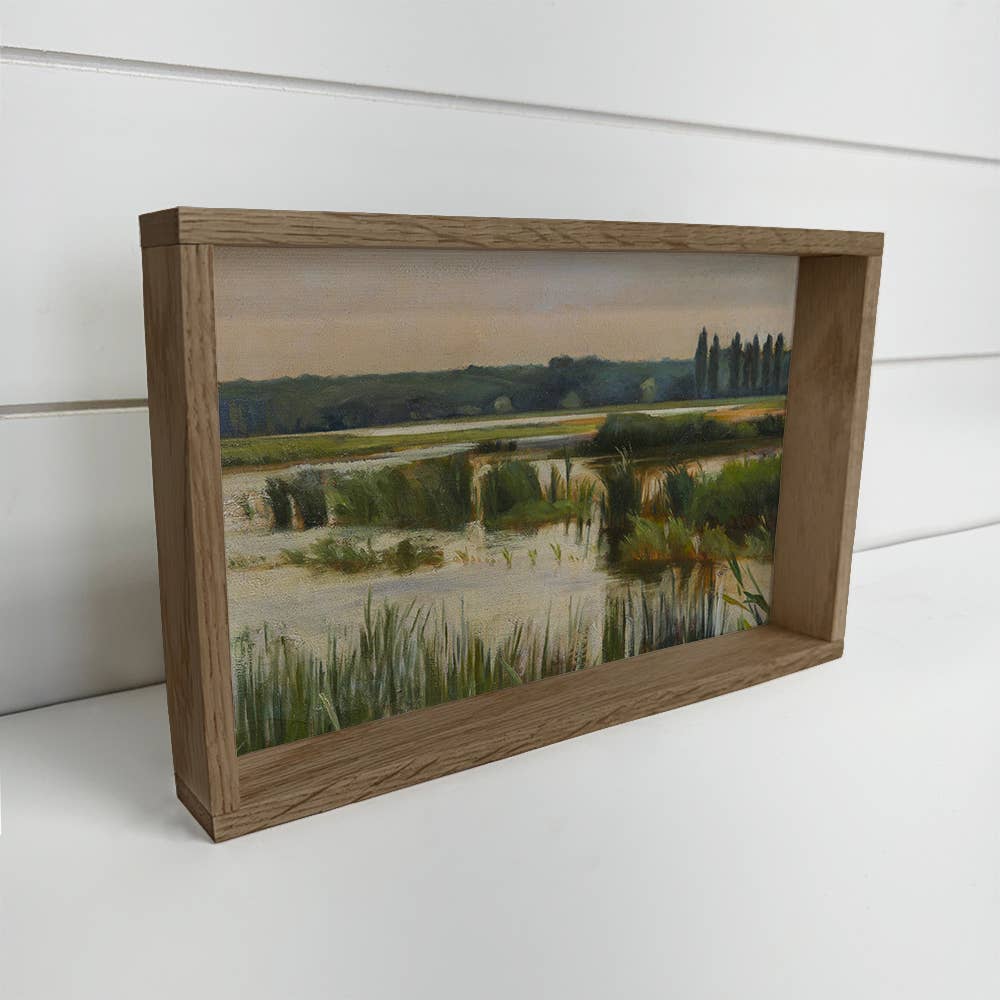 Green Marshlands - Nature Landscape Canvas Art - Wood Framed