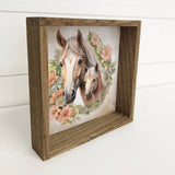 Mother Baby Horse Watercolor - Horse Canvas Art - Framed