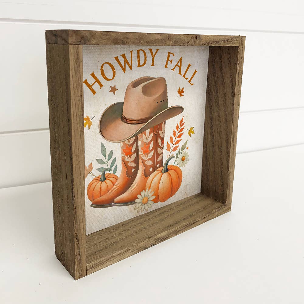 Howdy Fall Cowboy Boots - Country Fall Canvas Art - Framed