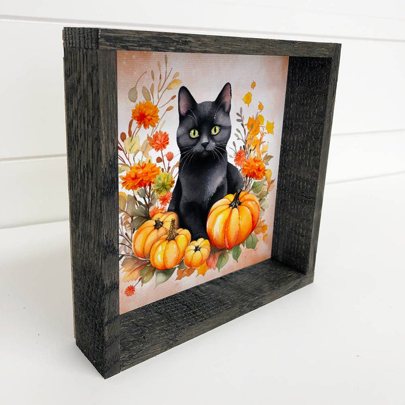 Black Cat  Fall Pumpkins - Fall Season Wall Art - Framed Art