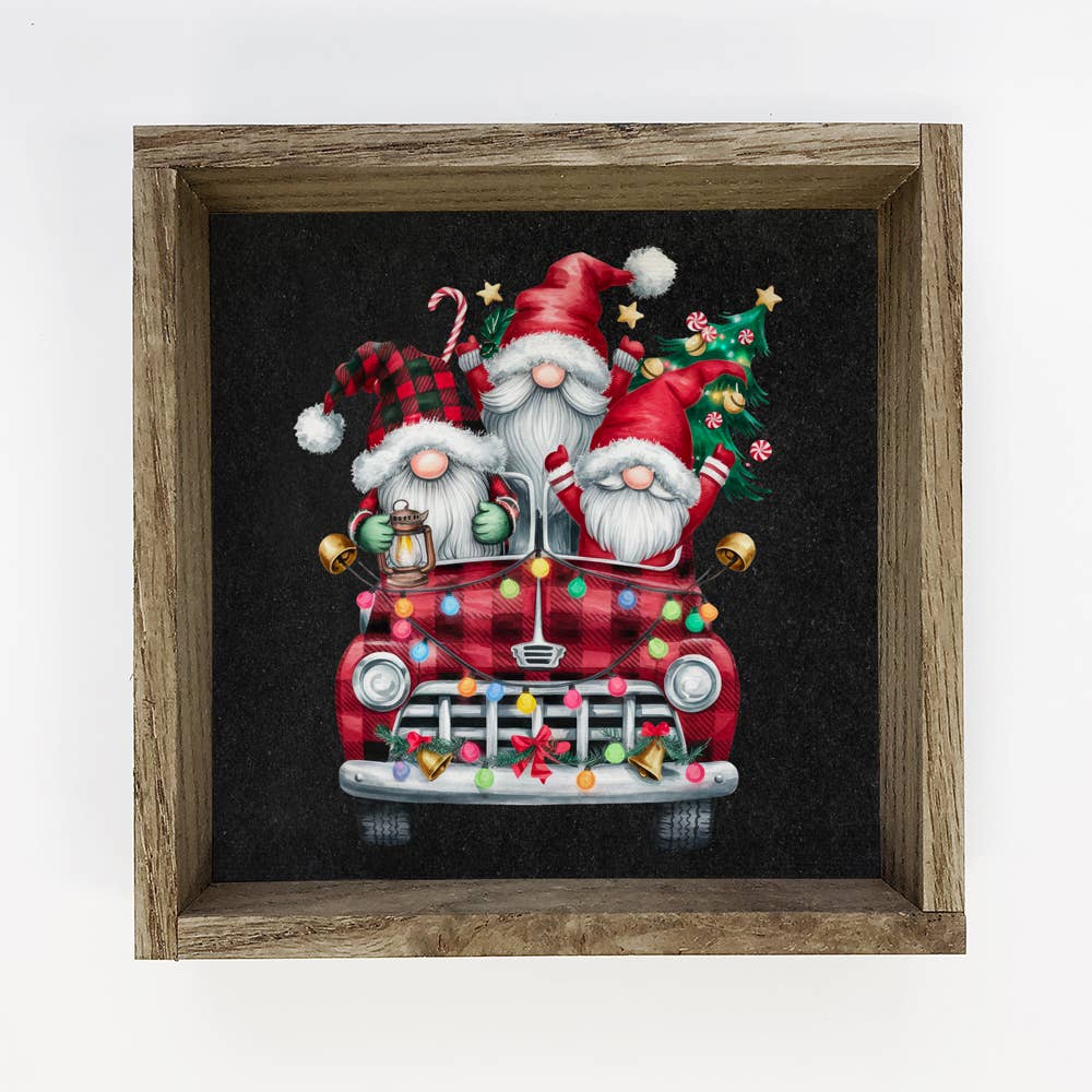 Gnome Christmas Party Car - Christmas Canvas Art - Framed