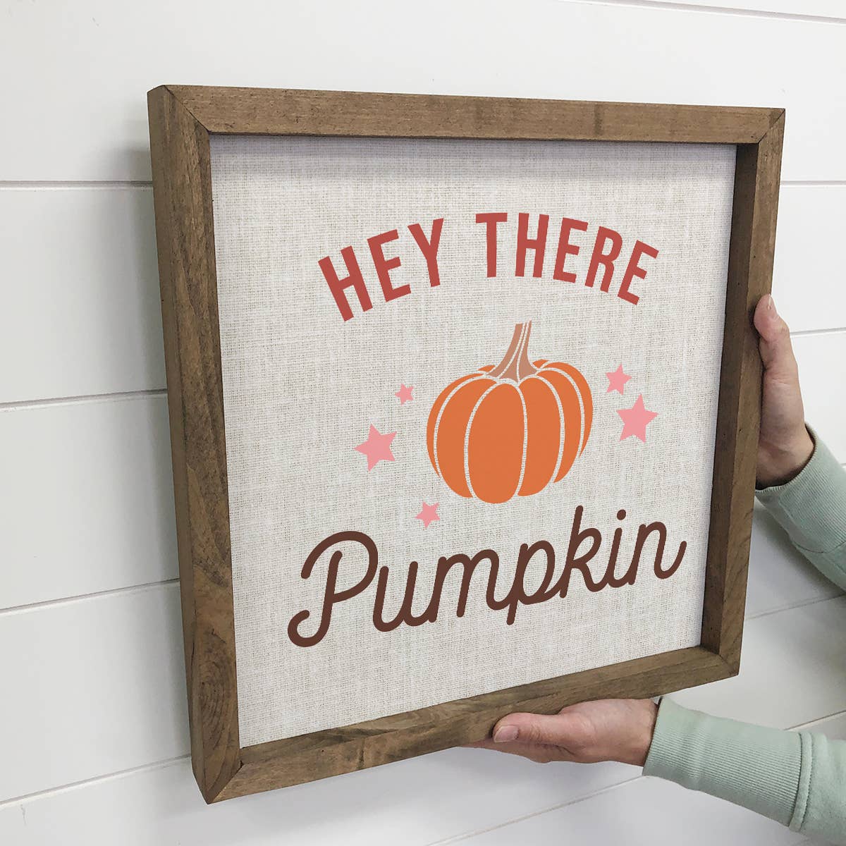 Hey There Pumpkin - Cute Fall Word Sign Canvas Art - Framed