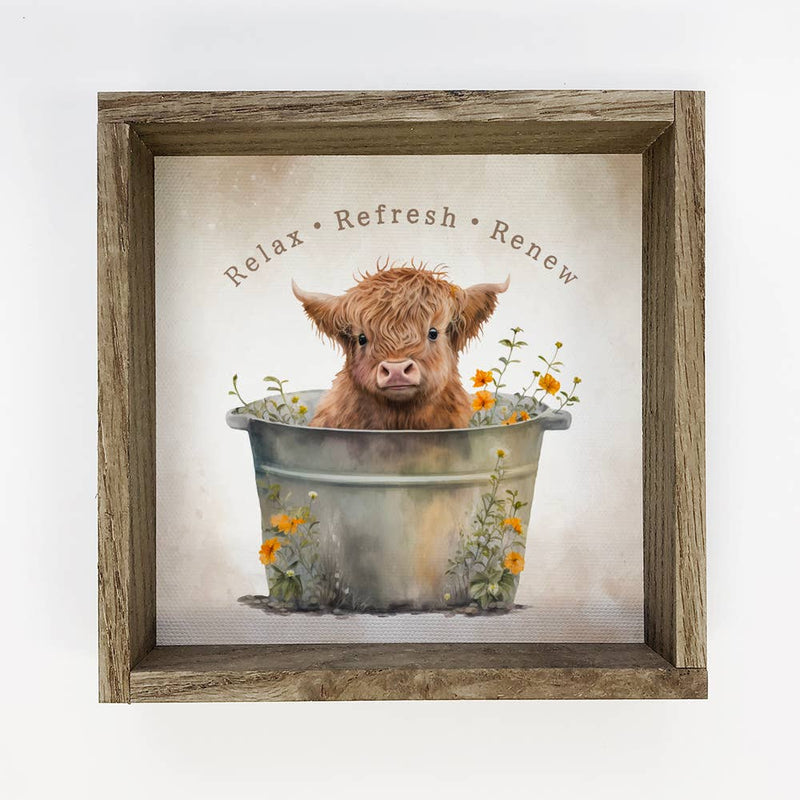 Highland Calf in Metal Tub - Cute Baby Animals - Farm Art