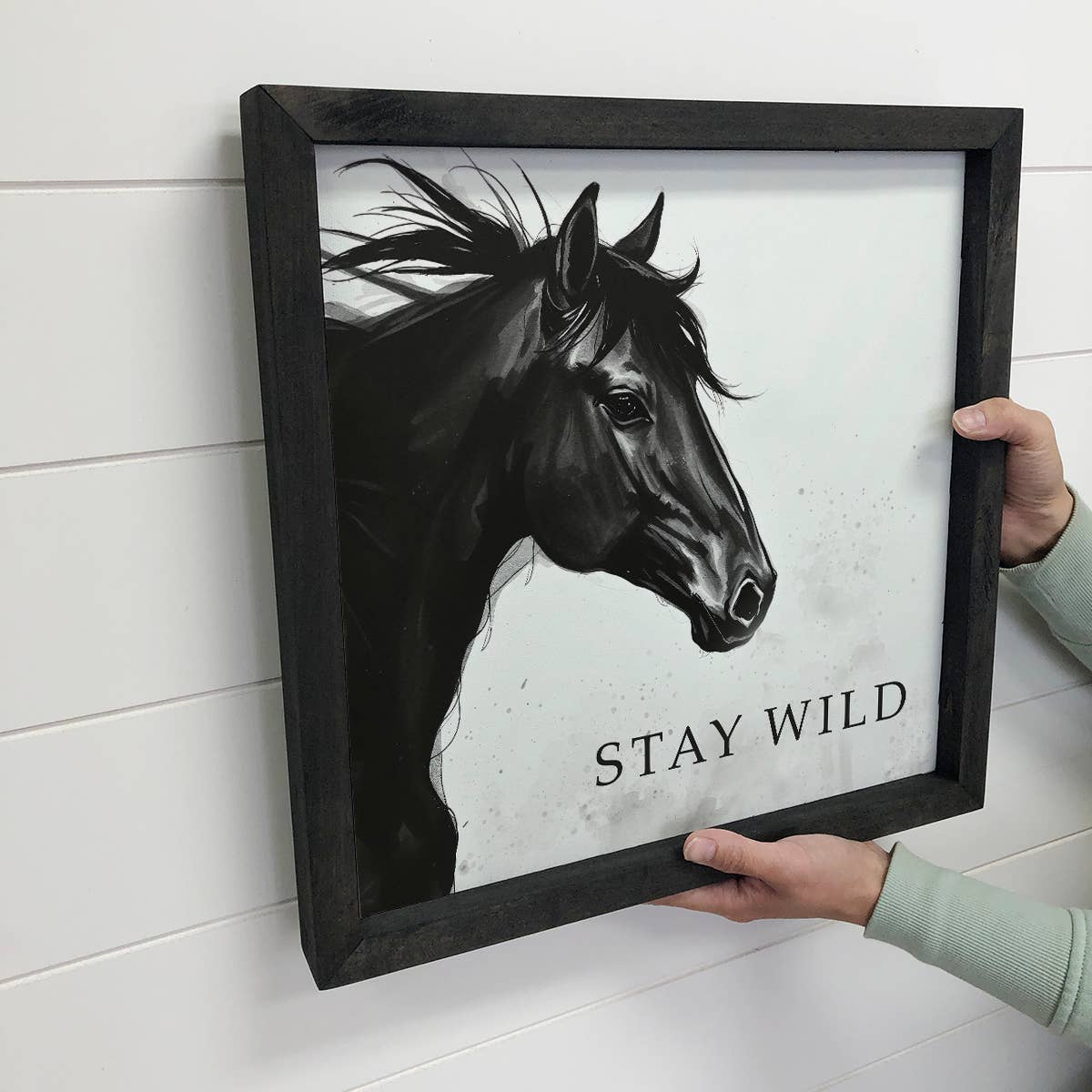 Black Horse Say Wild - Horse Canvas Art - Wood Framed Decor