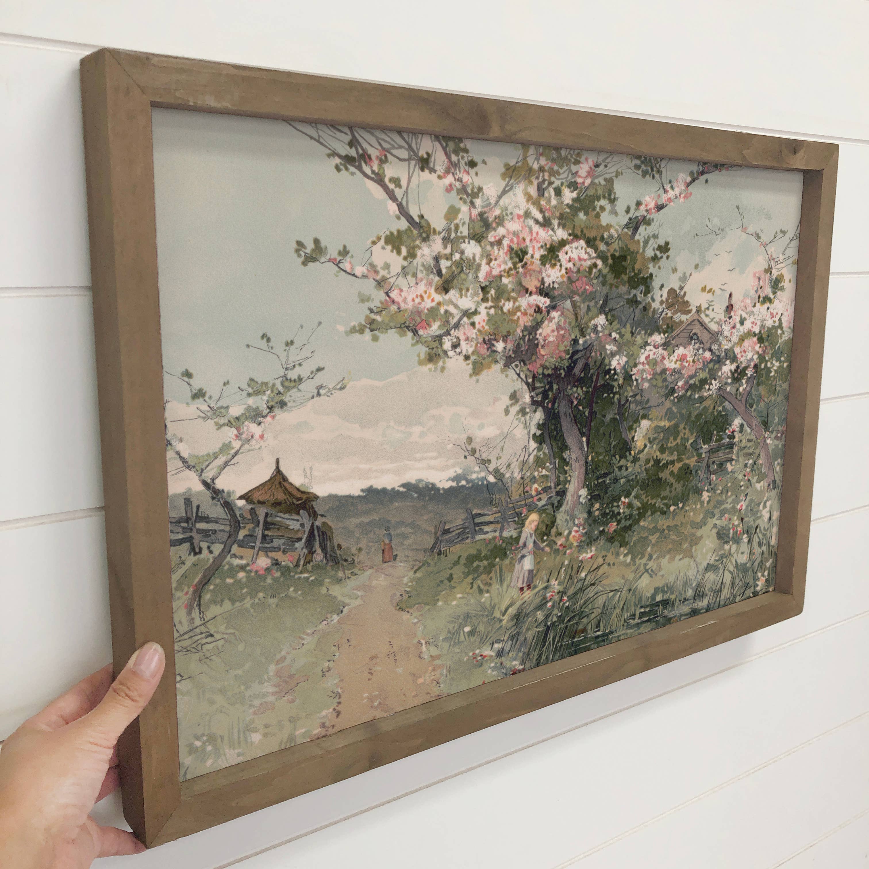 Spring Blossoms Farm Girl - Farmhouse Canvas Art - Framed