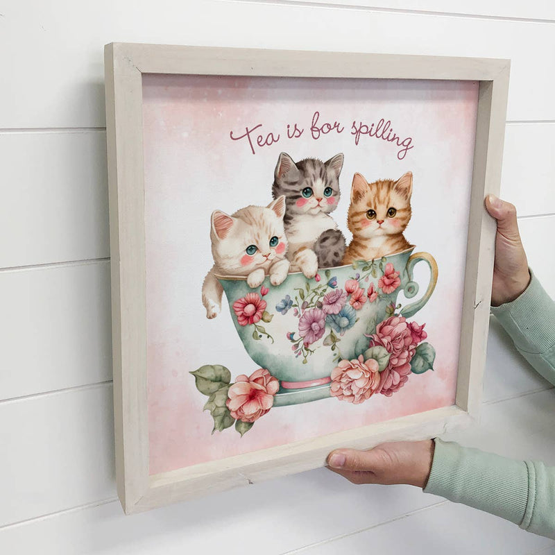 Tea is For Spilling - Cute Framed Animal Wall Art - Canvas