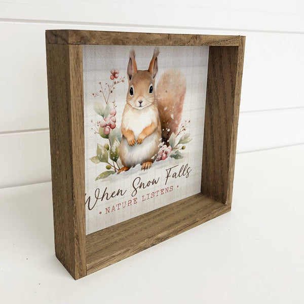 When Snow Falls Squirrel - Cute Winter Animal Canvas Art