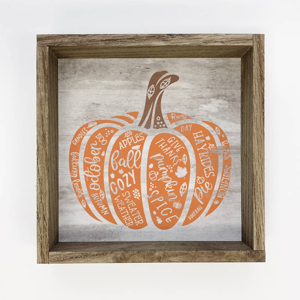 Pumpkin Fall Words - Fall Canvas Sign - Wood Framed Wall Art