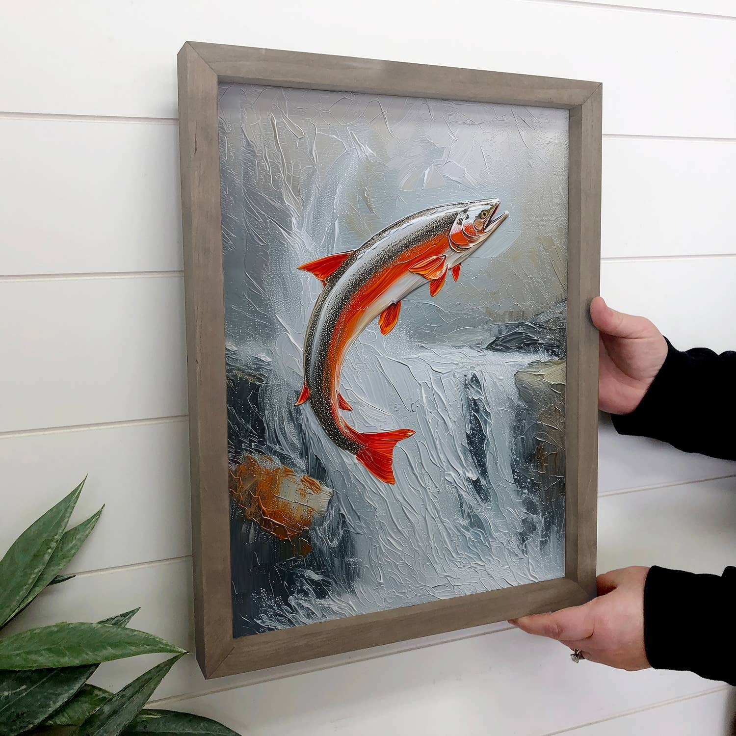 Salmon Run - Fish Canvas Art - Cabin Wood Framed Wall Art