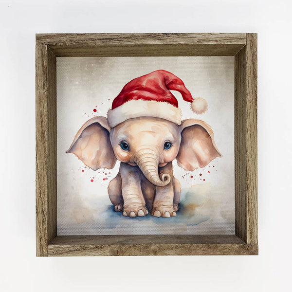 Baby Elephant Santa Hat - Cute Animal Holiday Canvas Art
