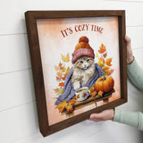 It's Cozy Time - Cute Fall Animal Wall Art - Framed Canvas