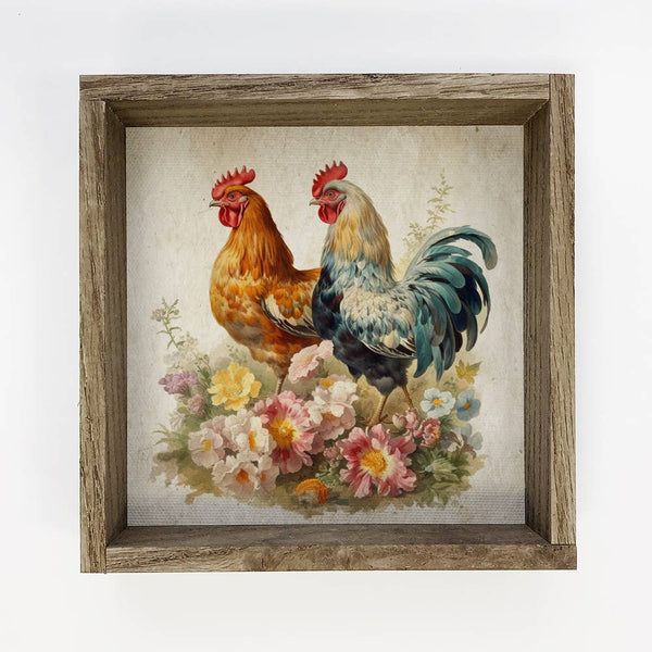 Vintage Chicken Pair - Spring Time Chickens Canvas Art